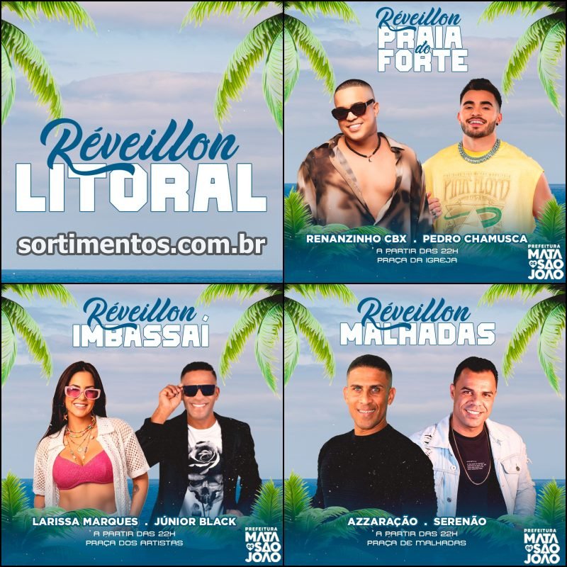 Réveillon 2026 de Mata de São João na Bahia : shows na virada de ano na Praia do Forte, Imbassaí e Malhadas - Sortimentos Virada de Ano