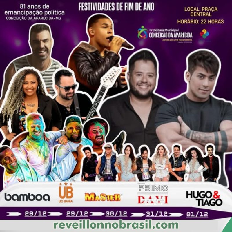 Aniversário e Réveillon 2025 de Conceição da Aparecida em Minas Gerais : programação de shows