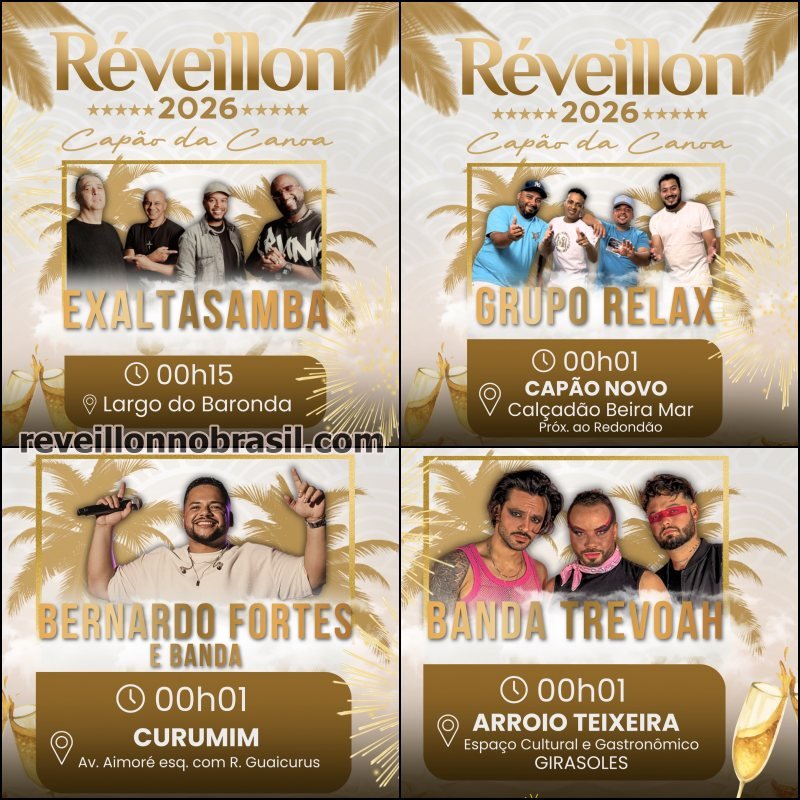 Capão da Canoa Réveillon 2026 : shows no Baronda, em Arroio Teixeira, Curumim e Capão Novo - Sortimentos Virada de Ano